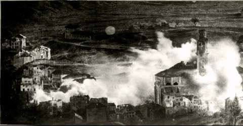 Bombardeo de Asiago (Italia) tras el frente... (Producción: 1914-1918)