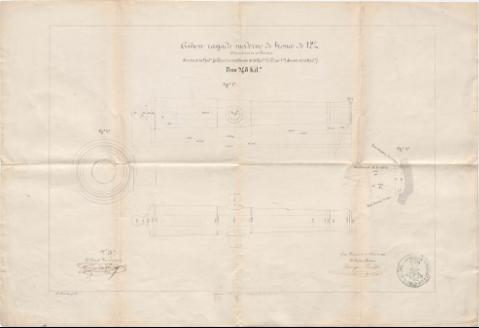 Cañón rayado moderno de bronce de 12 cm : peso... (Producción: 29 de Abril de 1863)